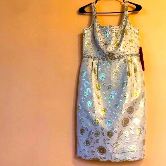 CARMEN MARC VALVO JEWEL EMBELLISHED IVORY & CHAMPAGNE GOLD DRESS 6 NWT - Picture 16 of 16